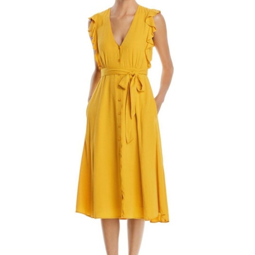 1. State Ruffle Sleeve Marigold Midi Dress - Picture 4 of 4